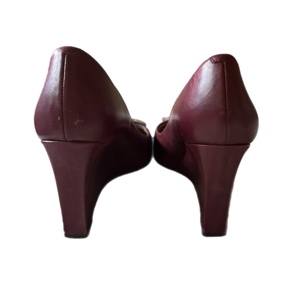 Tory Burch Burgundy Wedge Shoes with Logo Ornament - Picture 5 of 5